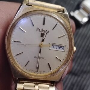 Pulsar Gold-Tone Quartz Watch with White Dial